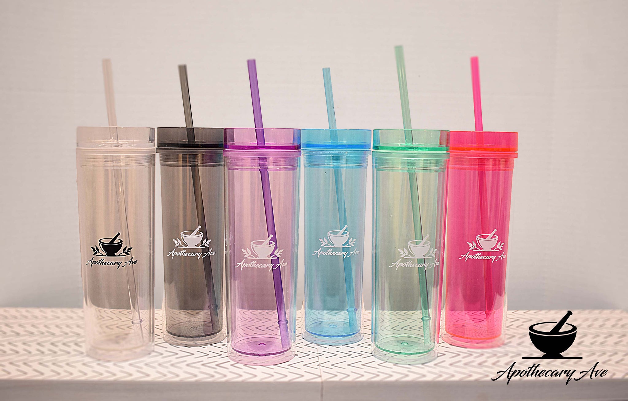 Apothecary Ave Plastic Tumblers w/ Straw  Apothecary Ave.